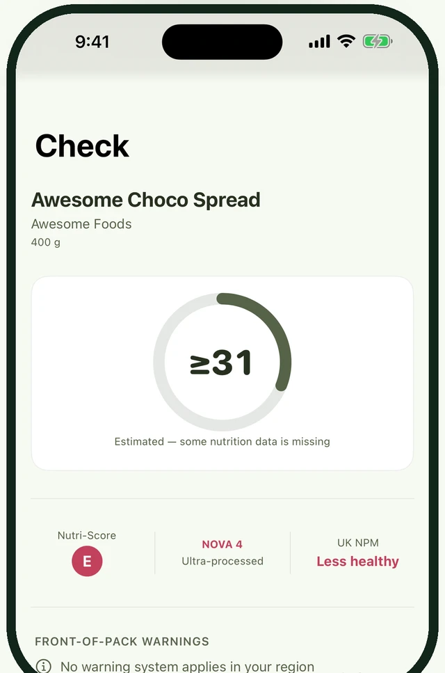 Nyamly nutrition report screen